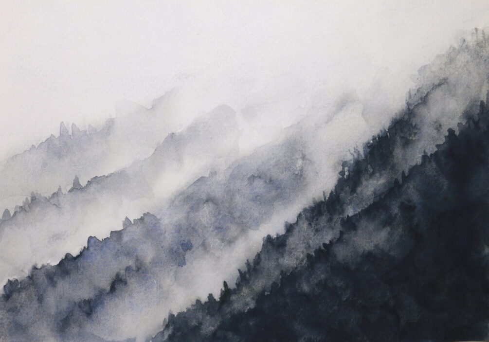 watercolor landscape mountain fog  asian art styles